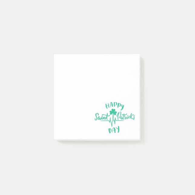 Happy St Patricks Day Heartbeat Puls Kleeblatt Post-it Klebezettel (Vorderseite)