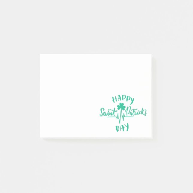 Happy St Patricks Day Heartbeat Puls Kleeblatt Post-it Klebezettel (Vorderseite)