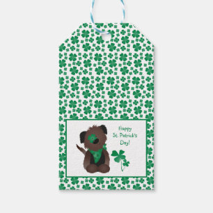 Happy St Patricks Day Hund Vierblättriges Kleebla Geschenkanhänger