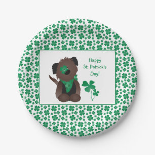 Happy St Patricks Day Hund Vierblättriges Kleebla Pappteller