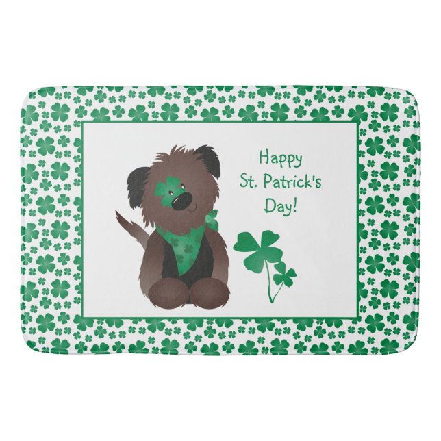 Happy St Patricks Day Hund Vierblättriges Kleeblat Badematte (Vorderseite)