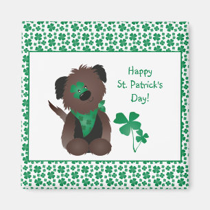 Happy St Patricks Day Hund Vierblättriges Kleeblat Magnet