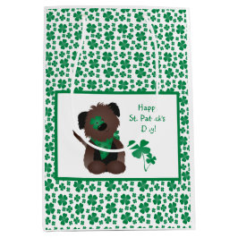 Happy St Patricks Day Hund Vierblättriges Kleeblat Mittlere Geschenktüte