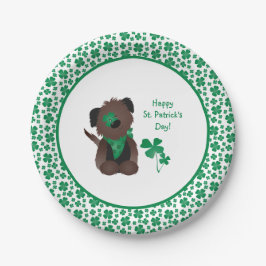 Happy St Patricks Day Hund Vierblättriges Kleeblat Pappteller