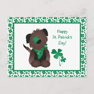 Happy St Patricks Day Hund Vierblättriges Kleeblat Postkarte