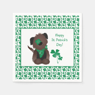 Happy St Patricks Day Hund Vierblättriges Kleeblat Serviette
