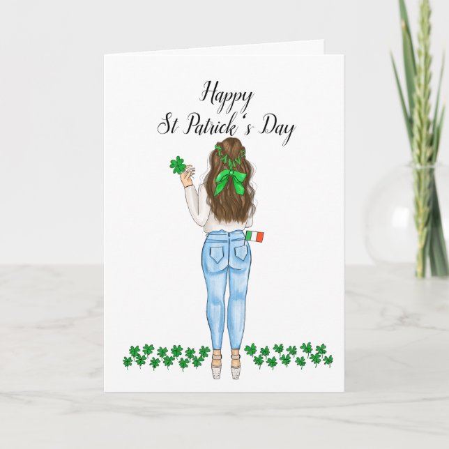 Happy St Patrick's Day Irish Female Clover Holiday Karte (Vorderseite)