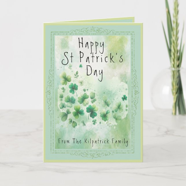 Happy St Patrick's Day Irish Kleeblatt Watercolor Karte (Vorderseite)