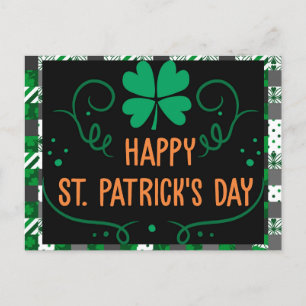 Happy St Patricks Day Kariert Green Kleeblatt Postkarte