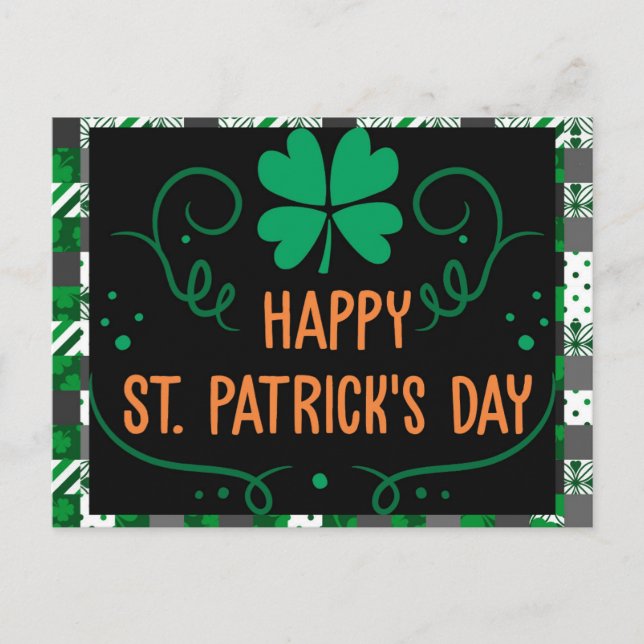 Happy St Patricks Day Kariert Green Kleeblatt Postkarte (Vorderseite)