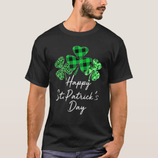 Happy St Patricks Day Kariertes Kleeblatt Leopard  T-Shirt