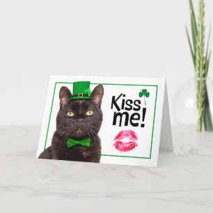 Happy St Patricks Day Kiss Me Cat in Green Hat Feiertagskarte