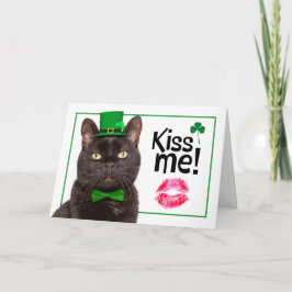 Happy St Patricks Day Kiss Me Cat in Green Hat Feiertagskarte