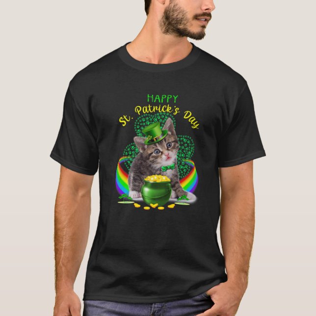 Happy St Patricks Day Kitten Leprechaun Hat Shamro T-Shirt (Vorderseite)