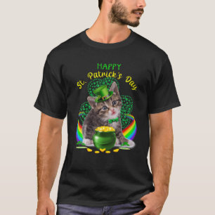 Happy St Patricks Day Kitten Leprechaun Hat Shamro T-Shirt
