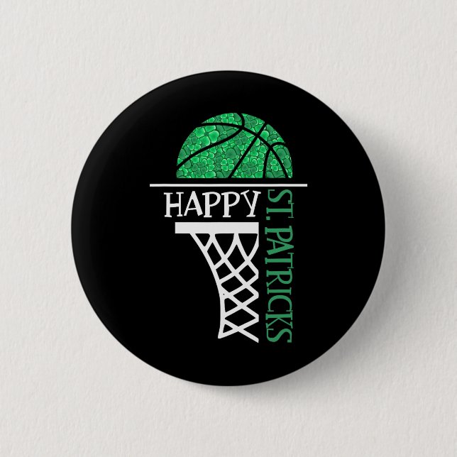 Happy St Patricks Day Kleeblatt Basketballspieler Button (Vorderseite)