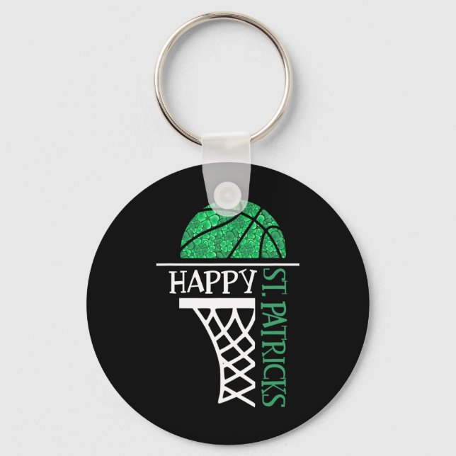Happy St Patricks Day Kleeblatt Basketballspieler Schlüsselanhänger (Vorderseite)