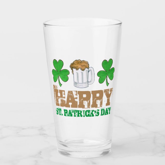 Happy St. Patrick's Day Kleeblatt Clover Beer Glas (Vorderseite)