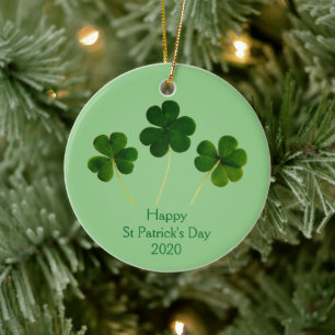Happy St Patrick's Day Kleeblatt Leaf Green 2020 Keramik Ornament