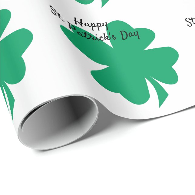 Happy St Patrick's Day Kleeblatt Leaf Green Geschenkpapier (Rolleneckpunkt)