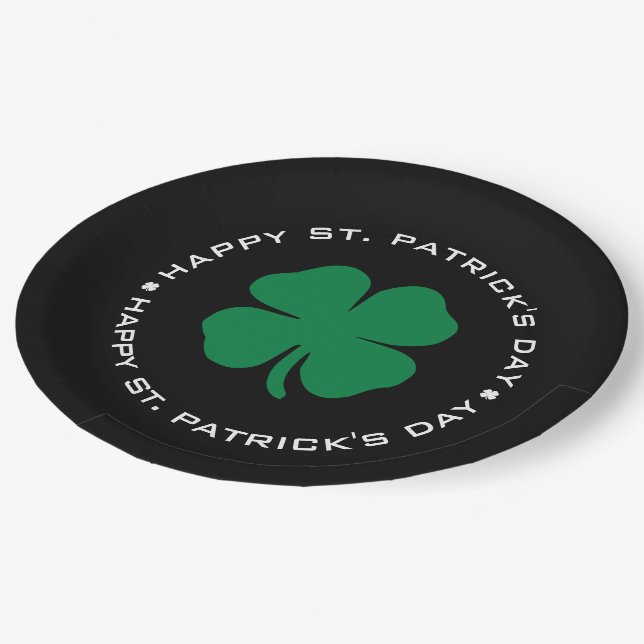 Happy St. Patrick's Day Kleeblatt Lucky Charm Pappteller (Schrägansicht)