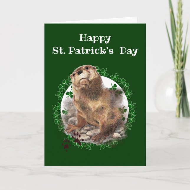 Happy St. Patrick's Day Kleeblatt Otter Tierspass Karte (Vorderseite)