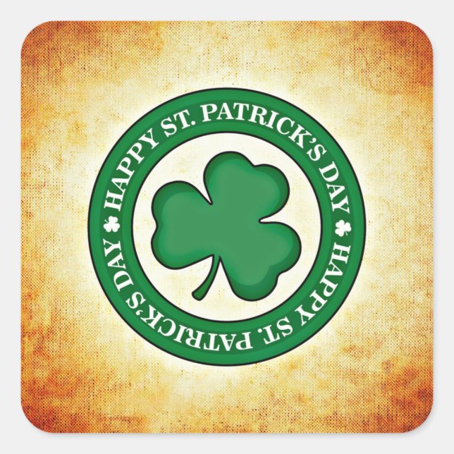 Happy St. Patrick's Day Kleeblatt Square Sticker (Vorderseite)
