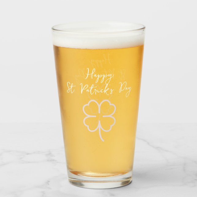 Happy St. Patrick's Day Kleeblatts Einfaches Skrip Glas (Vorne (Gefüllt))