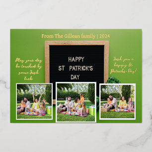 Happy St. Patrick's Day Kleeblatts Familie 3 Foto Folien Feiertagskarte