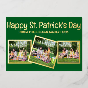 Happy St. Patrick's Day Kleeblatts Familie 3 Foto Folien Feiertagskarte