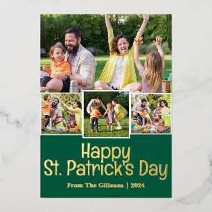 Happy St. Patrick's Day Kleeblatts Familie 4 Foto Folien Feiertagskarte