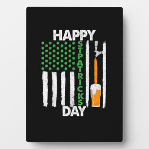 Happy St Patricks Day Kleeblatts US American Flag  Fotoplatte