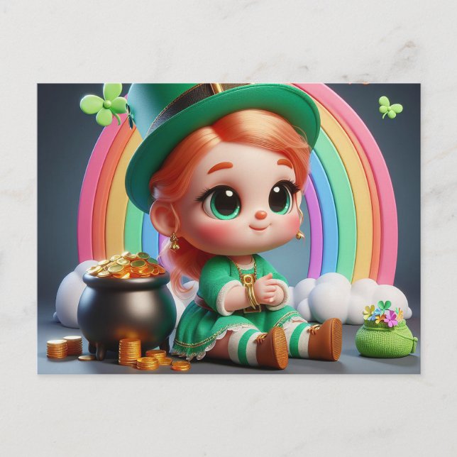 Happy St. Patricks' Day Kleines Mädchen Postkarte (Vorderseite)