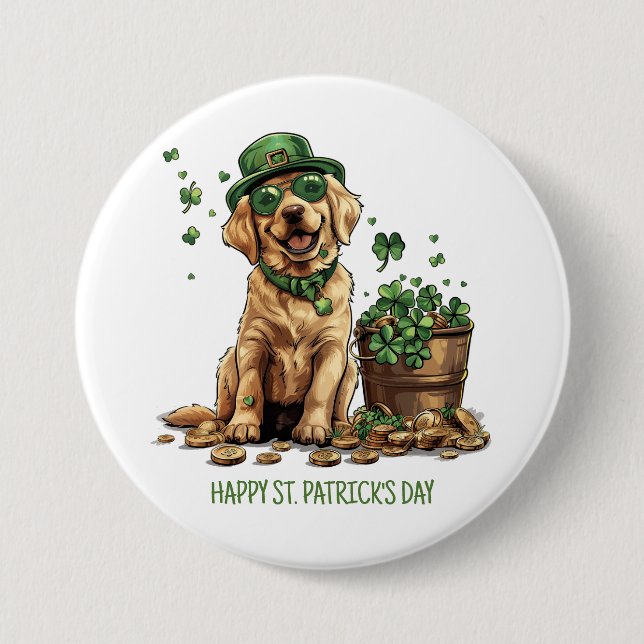Happy St. Patrick's Day Labrador Retriever Dog Button (Vorderseite)