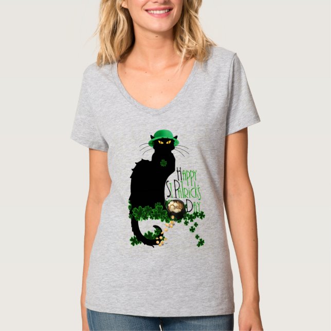 Happy St Patrick's Day Le Chat Noir T-Shirt (Vorderseite)