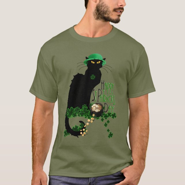 Happy St Patrick's Day Le Chat Noir T-Shirt (Vorderseite)