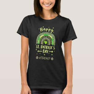 Happy St Patricks Day Leopard Print Rainbow Shamro T-Shirt