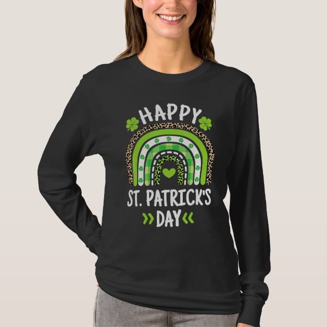 Happy St Patricks Day Leopard Print Rainbow Shamro T-Shirt (Vorderseite)