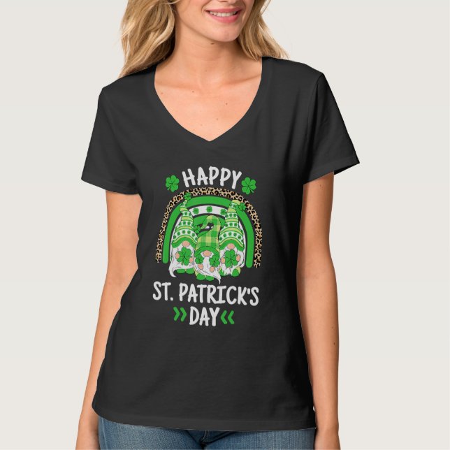 Happy St Patricks Day Leopard Rainbow Irish Gnomes T-Shirt (Vorderseite)
