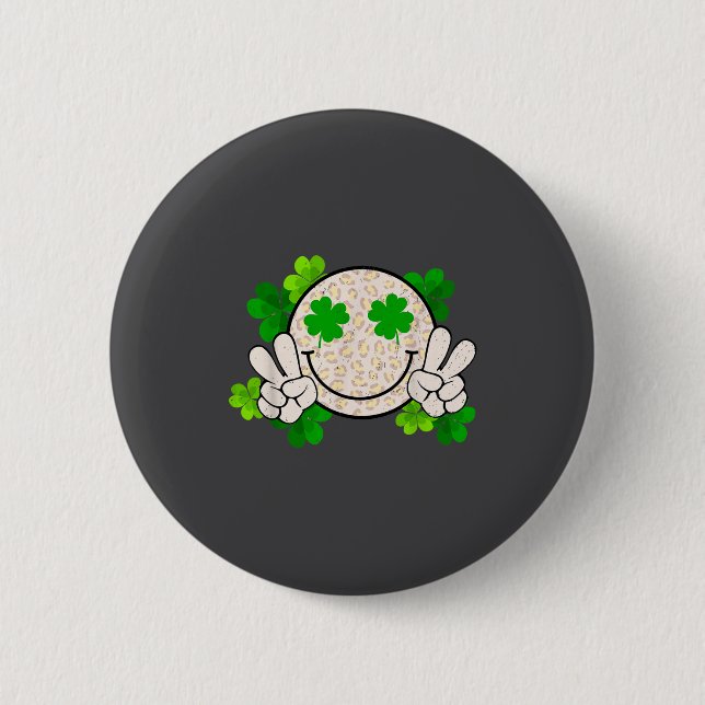 Happy St Patrick's Day Leopard Smile Face Irish Sh Button (Vorderseite)