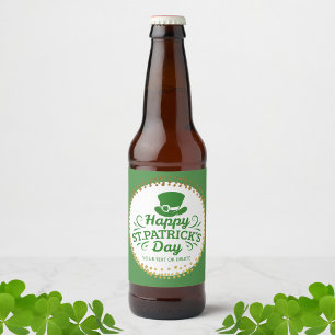 Happy St Patricks Day Leprechaun Hat Custom Text Bierflaschenetikett