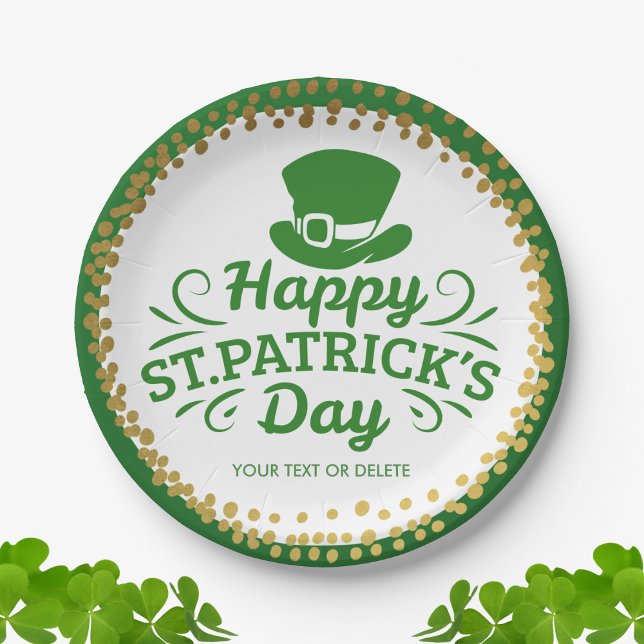 Happy St Patricks Day Leprechaun Hat Custom Text Pappteller (Von Creator hochgeladen)
