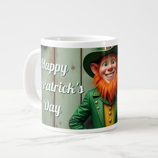 Happy St. Patrick's Day Leprechaun Jumbo-Tasse (Vorderseite Links)