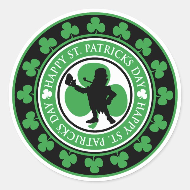 Happy St. Patrick's Day Leprechaun Kleeblatts Runder Aufkleber (Vorderseite)
