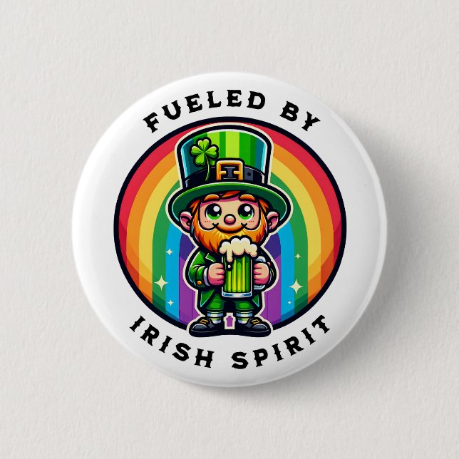 Happy St Patrick's Day Leprechaun mit grünem Bier Button (Vorderseite)