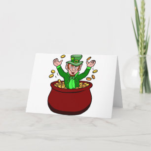 Happy St Patricks Day Leprechaun Pot of Gold Coins Karte
