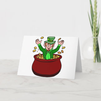 Happy St Patricks Day Leprechaun Pot of Gold Coins Karte