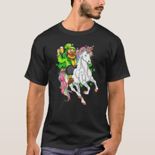 Happy St Patricks Day Leprechaun Reiten Einhorn T-Shirt