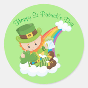 Happy St Patrick's Day Leprechaun Runder Aufkleber