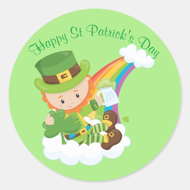 Happy St Patrick's Day Leprechaun Runder Aufkleber (Vorderseite)